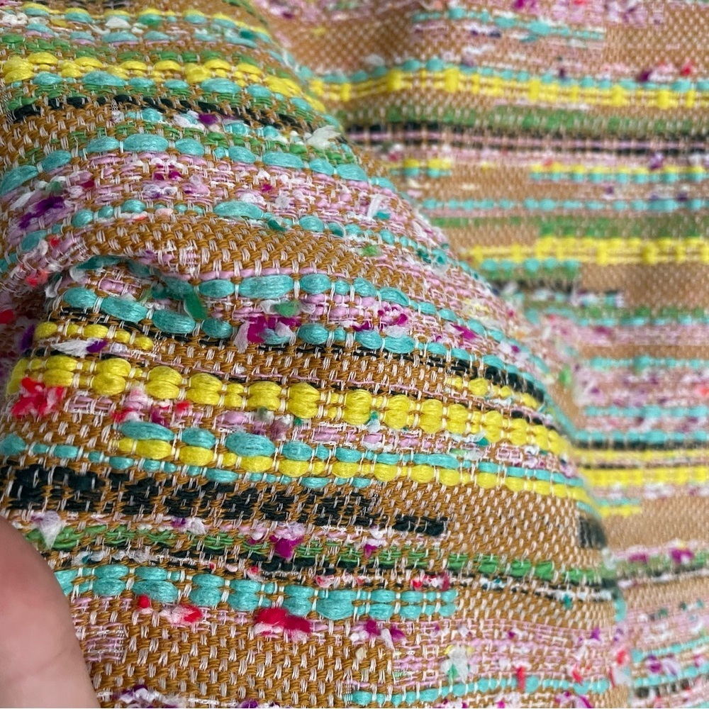 NWT LE SUPERBE Beach Tweed Mini Skirt Fringe Trim Yellow Colorful Office Size 4 - Picture 5 of 11